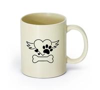 AYUEHBN cerámica Taza de Café Huella de pata de perro con forma de corazón y alas en la tienda de mascotas （11oz/320ml） Para leche, té, cola y agua Amarillo claro