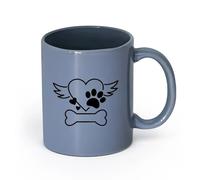 AYUEHBN cerámica Taza de Café Huella de pata de perro con forma de corazón y alas en la tienda de mascotas （11oz/320ml） Para leche, té, cola y agua Gris azulado
