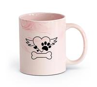 AYUEHBN cerámica Taza de Café Huella de pata de perro con forma de corazón y alas en la tienda de mascotas （11oz/320ml） Para leche, té, cola y agua Rosa mármol