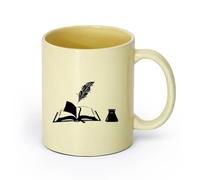 AYUEHBN cerámica Taza de Café Marcapáginas de poesía y prosa con pluma de tinta de libro abierto （11oz/320ml） Para bebidas calientes, latte, capuchino Beige