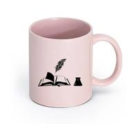 AYUEHBN cerámica Taza de Café Marcapáginas de poesía y prosa con pluma de tinta de libro abierto （11oz/320ml） Para bebidas calientes, latte, capuchino Rosa