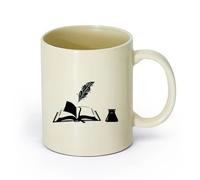 AYUEHBN cerámica Taza de Café Marcapáginas de poesía y prosa con pluma de tinta de libro abierto （11oz/320ml） Para bebidas calientes, latte, capuchino Amarillo claro