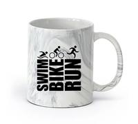 AYUEHBN cerámica Taza de Café Póster deportivo de maratón, triatlón, natación, carrera y ciclismo. （11oz/320ml） Café, té, latte, leche, cacao, zumo y otras bebidas calientes Negro mármol