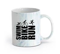 AYUEHBN cerámica Taza de Café Póster deportivo de maratón, triatlón, natación, carrera y ciclismo. （11oz/320ml） Café, té, latte, leche, cacao, zumo y otras bebidas calientes Azul mármol