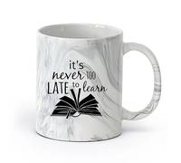 AYUEHBN cerámica Taza de Cerámica Cita de estudio de libros de la biblioteca: Nunca es demasiado tarde para aprender （11oz/320ml） Restaurante, oficina Negro mármol