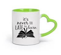 AYUEHBN cerámica Taza de Cerámica Cita de estudio de libros de la biblioteca: Nunca es demasiado tarde para aprender （11oz/320ml） Restaurante, oficina Verde