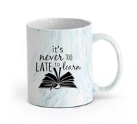 AYUEHBN cerámica Taza de Cerámica Cita de estudio de libros de la biblioteca: Nunca es demasiado tarde para aprender （11oz/320ml） Restaurante, oficina Azul mármol