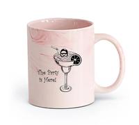 AYUEHBN cerámica Taza de Cerámica La fiesta está aquí. Bebida alcohólica. Bar. Copa de cóctel. Buzo. （11oz/320ml） Ideal para usar en casa y la oficina Rosa mármol