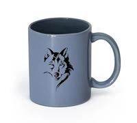 AYUEHBN cerámica Taza de Cerámica para Café, Té y Cacao Animal tribal con cabeza de lobo （11oz/320ml） Para café, sopa, té, leche, latte, chocolate caliente, para mujeres y hombres Gris azulado
