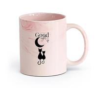 AYUEHBN cerámica Taza de Cerámica para Café, Té y Cacao Buenas noches, luna, estrellas, gatos （11oz/320ml） Tazas de cerámica para el hogar o el trabajo Rosa mármol
