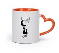 AYUEHBN cerámica Taza de Cerámica para Café, Té y Cacao Buenas noches, luna, estrellas, gatos （11oz/320ml） Tazas de cerámica para el hogar o el trabajo Naranja