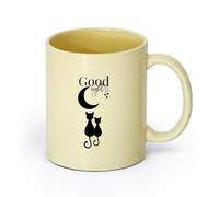 AYUEHBN cerámica Taza de Cerámica para Café, Té y Cacao Buenas noches, luna, estrellas, gatos （11oz/320ml） Tazas de cerámica para el hogar o el trabajo Beige