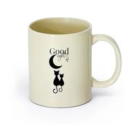 AYUEHBN cerámica Taza de Cerámica para Café, Té y Cacao Buenas noches, luna, estrellas, gatos （11oz/320ml） Tazas de cerámica para el hogar o el trabajo Amarillo claro