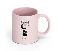 AYUEHBN cerámica Taza de Cerámica para Café, Té y Cacao Buenas noches, luna, estrellas, gatos （11oz/320ml） Tazas de cerámica para el hogar o el trabajo Rosa