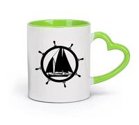 AYUEHBN cerámica Taza de Cerámica para Café, Té y Cacao Elementos del timón de un barco de mar （11oz/320ml） Ideal para el hogar, la oficina, cafeterías, ideas de regalo Verde