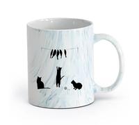 AYUEHBN cerámica Taza de Cerámica para Café, Té y Cacao Gatos Mascotas Animales Peces Divertidos Niños （11oz/320ml） Apto para lavavajillas y microondas Azul mármol