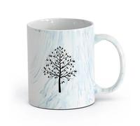 AYUEHBN cerámica Taza de Cerámica para Café, Té y Cacao Hermosas ramas de árboles, pájaros, naturaleza （11oz/320ml） Regalo para hombre o mujer Azul mármol