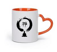 AYUEHBN cerámica Taza de Cerámica para Café, Té y Cacao Símbolos Fe Oriental Buda Círculo Zen （11oz/320ml） Ideal para el hogar, la oficina, cafeterías, ideas de regalo Naranja