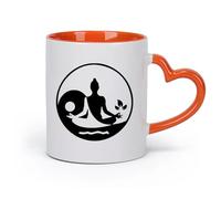AYUEHBN cerámica Taza de Cerámica para Café, Té y Cacao Yoga Meditación Chica Filosofía Zhen Yin Yang （11oz/320ml） Para café, avena, té, fácil de limpiar Naranja