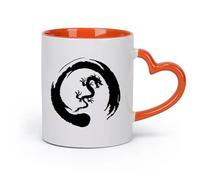 AYUEHBN cerámica Taza de Cerámica para Hogar y Oficina Budismo Enso del Círculo del Dragón Asiático （11oz/320ml） Bebidas calientes, espresso Naranja