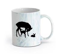 AYUEHBN cerámica Taza de Cerámica para Hogar y Oficina Ciervo Bebé Familia Animales Bosque Hogar （11oz/320ml） Cappuccino, Latte Macchiato, té, espresso Azul mármol