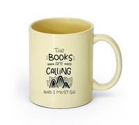 AYUEHBN cerámica Taza de Cerámica para Hogar y Oficina Cita Libros Llamando Debo ir Biblioteca Lectura （11oz/320ml） Para leche, té, cola y agua Beige