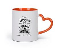 AYUEHBN cerámica Taza de Cerámica para Hogar y Oficina Cita Libros Llamando Debo ir Biblioteca Lectura （11oz/320ml） Para leche, té, cola y agua Naranja