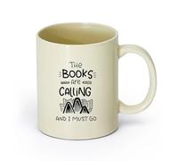 AYUEHBN cerámica Taza de Cerámica para Hogar y Oficina Cita Libros Llamando Debo ir Biblioteca Lectura （11oz/320ml） Para leche, té, cola y agua Amarillo claro