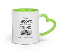 AYUEHBN cerámica Taza de Cerámica para Hogar y Oficina Cita Libros Llamando Debo ir Biblioteca Lectura （11oz/320ml） Para leche, té, cola y agua Verde