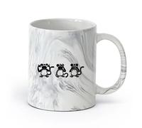 AYUEHBN cerámica Taza de Cerámica para Hogar y Oficina Los tres monos sabios Animales Budismo Japón （11oz/320ml） Para té, café, infusión caliente Negro mármol