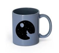 AYUEHBN cerámica Taza de Cerámica para Hogar y Oficina Luna llena aullando lobo animal depredador noche （11oz/320ml） Para té, chocolate caliente Gris azulado