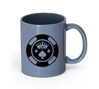 AYUEHBN cerámica Taza de Cerámica para Regalo, Taza para Latte con Asa Chip Crown jugando al póquer （11oz/320ml） Para bebidas calientes, latte, capuchino Gris azulado