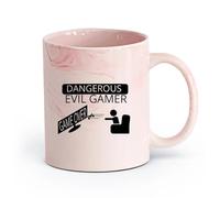 AYUEHBN cerámica Taza de Cerámica para Regalo, Taza para Latte con Asa Joystick Game Over para niños （11oz/320ml） Ideal para usar en casa y la oficina Rosa mármol