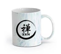 AYUEHBN cerámica Taza de Cerámica Taza Caligrafía del círculo Zen Enso, jeroglífico asiático （11oz/320ml） Tazas de cerámica para el hogar o el trabajo Azul mármol