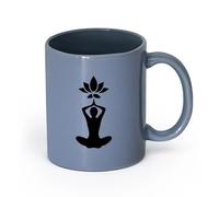 AYUEHBN cerámica Taza de Cerámica Taza Estudio de yoga budista con postura de flor de loto para meditar （11oz/320ml） Para té, chocolate caliente Gris azulado