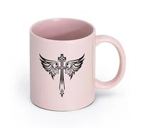 AYUEHBN cerámica Taza de Cerámica Taza Jesús Hermosa Cruz Alas de Ángel Símbolos Cristianos （11oz/320ml） para amantes del café, mejores amigos del trabajo, compañeros de trabajo y amigos Rosa
