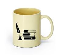 AYUEHBN cerámica Taza de Cerámica Taza Libros Tintero Contenedor de tinta con pluma Inicio （11oz/320ml） para amantes del café, mejores amigos del trabajo, compañeros de trabajo y amigos Beige