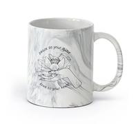 AYUEHBN cerámica Taza de Cerámica Taza Palabras inspiradoras Frase Paz a tu mente Flor de loto （11oz/320ml） Oficina, hogar, cafetería, apto para lavavajillas y microondas Negro mármol