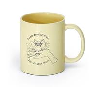 AYUEHBN cerámica Taza de Cerámica Taza Palabras inspiradoras Frase Paz a tu mente Flor de loto （11oz/320ml） Oficina, hogar, cafetería, apto para lavavajillas y microondas Beige