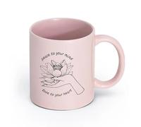 AYUEHBN cerámica Taza de Cerámica Taza Palabras inspiradoras Frase Paz a tu mente Flor de loto （11oz/320ml） Oficina, hogar, cafetería, apto para lavavajillas y microondas Rosa
