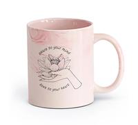 AYUEHBN cerámica Taza de Cerámica Taza Palabras inspiradoras Frase Paz a tu mente Flor de loto （11oz/320ml） Oficina, hogar, cafetería, apto para lavavajillas y microondas Rosa mármol