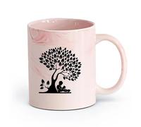 AYUEHBN cerámica Taza de porcelana Niño leyendo un libro Árbol de hojas Biblioteca Ratón de biblioteca （11oz/320ml） Apto para lavavajillas y microondas Rosa mármol