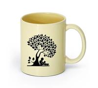AYUEHBN cerámica Taza de porcelana Niño leyendo un libro Árbol de hojas Biblioteca Ratón de biblioteca （11oz/320ml） Apto para lavavajillas y microondas Beige