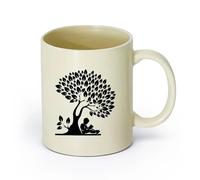 AYUEHBN cerámica Taza de porcelana Niño leyendo un libro Árbol de hojas Biblioteca Ratón de biblioteca （11oz/320ml） Apto para lavavajillas y microondas Amarillo claro