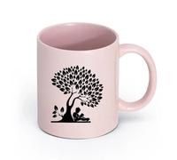AYUEHBN cerámica Taza de porcelana Niño leyendo un libro Árbol de hojas Biblioteca Ratón de biblioteca （11oz/320ml） Apto para lavavajillas y microondas Rosa