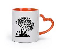 AYUEHBN cerámica Taza de porcelana Niño leyendo un libro Árbol de hojas Biblioteca Ratón de biblioteca （11oz/320ml） Apto para lavavajillas y microondas Naranja