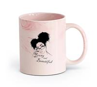 AYUEHBN cerámica Taza de té Cita inspiradora sobre el peinado de una chica africana con gafas （11oz/320ml） Ideal para el hogar, la oficina, cafeterías, ideas de regalo Rosa mármol