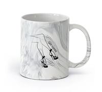 AYUEHBN cerámica Taza de té Consigue el atractivo sexual de una dama con piernas de tacón de aguja （11oz/320ml） Para leche, té, cola y agua Negro mármol