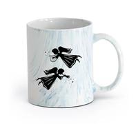 AYUEHBN cerámica Taza de Té de Cerámica Ángeles y Santos Ángeles Seres Alados Arpa Flauta de Luz （11oz/320ml） Para bebidas calientes, latte, capuchino Azul mármol