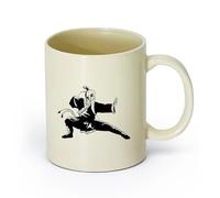 AYUEHBN cerámica Taza de Té de Cerámica Antiguo guerrero de Kung Fu, maestro de artes marciales asiáticas （11oz/320ml） Para té, chocolate caliente Amarillo claro